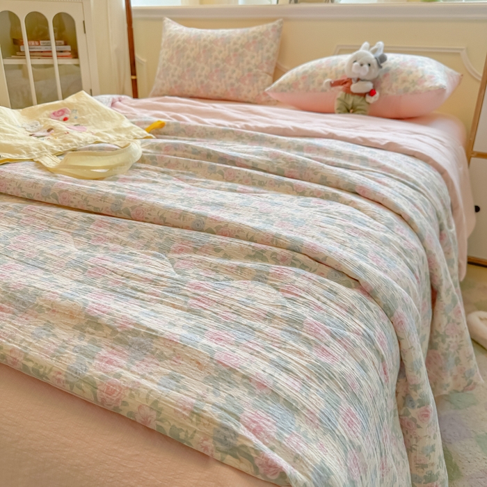 91家纺网 家纺一手货源 找家纺 （总）玉海棠家纺 2025新款云感双层纱暗合夏被夏凉被空调被四件套