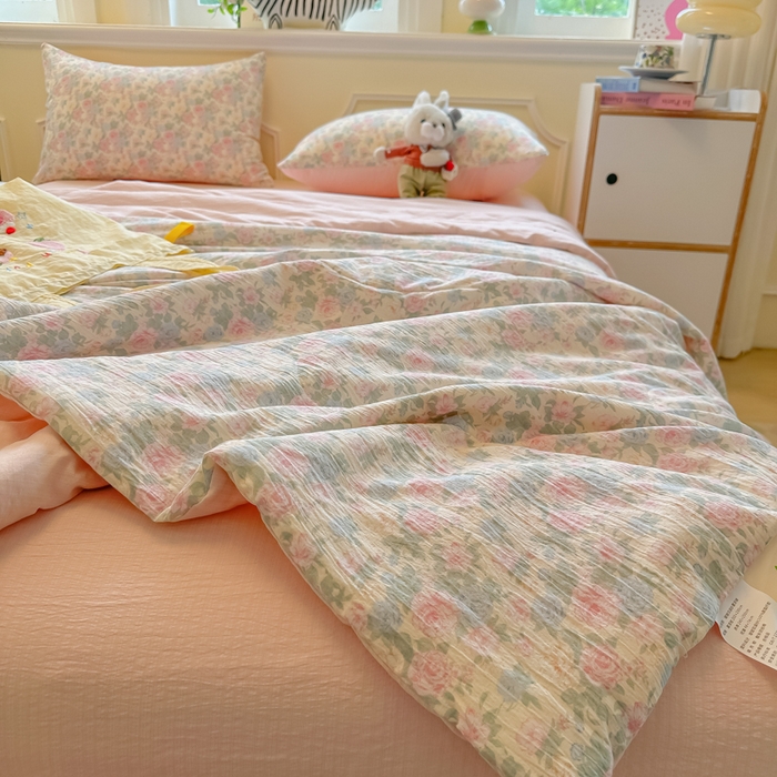 91家纺网 家纺一手货源 找家纺 （总）玉海棠家纺 2025新款云感双层纱暗合夏被夏凉被空调被四件套