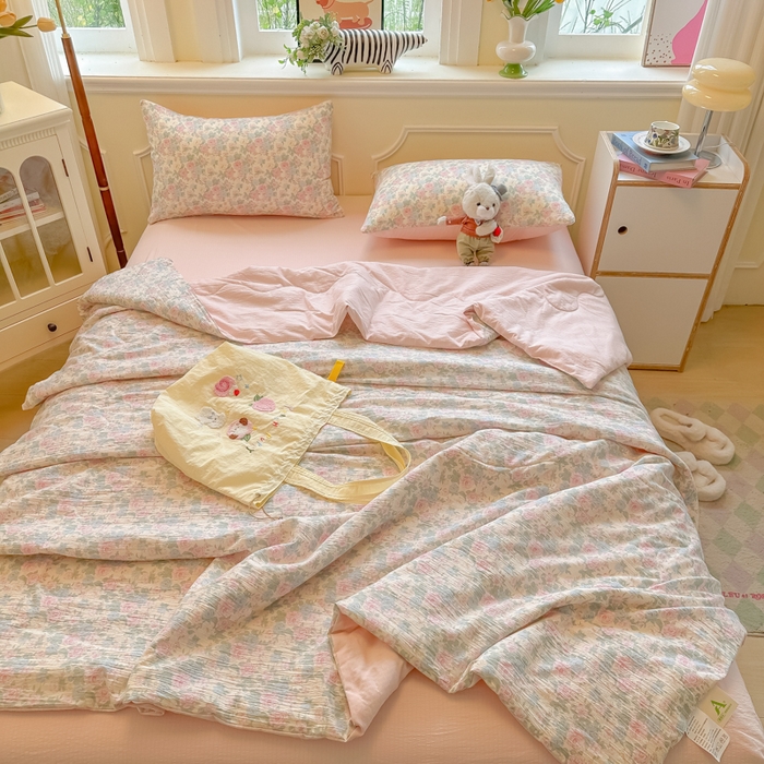 91家纺网 家纺一手货源 找家纺 （总）玉海棠家纺 2025新款云感双层纱暗合夏被夏凉被空调被四件套