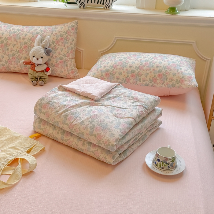 91家纺网 家纺一手货源 找家纺 （总）玉海棠家纺 2025新款云感双层纱暗合夏被夏凉被空调被四件套