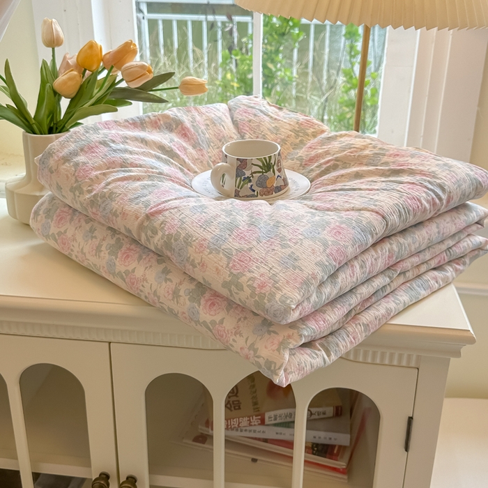 玉海棠家纺 2025新款云感双层纱暗合夏被夏凉被空调被四件套 白月光