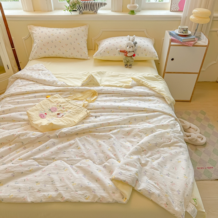 91家纺网 家纺一手货源 找家纺 玉海棠家纺 2025新款云感双层纱暗合夏被夏凉被空调被四件套 缤纷樱桃