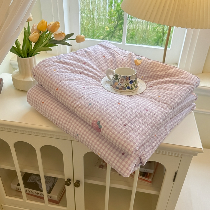 玉海棠家纺 2025新款云感双层纱暗合夏被夏凉被空调被四件套 草莓甜心