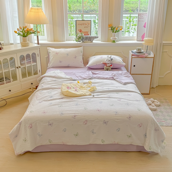 91家纺网 家纺一手货源 找家纺 玉海棠家纺 2025新款云感双层纱暗合夏被夏凉被空调被四件套 蝴蝶梦