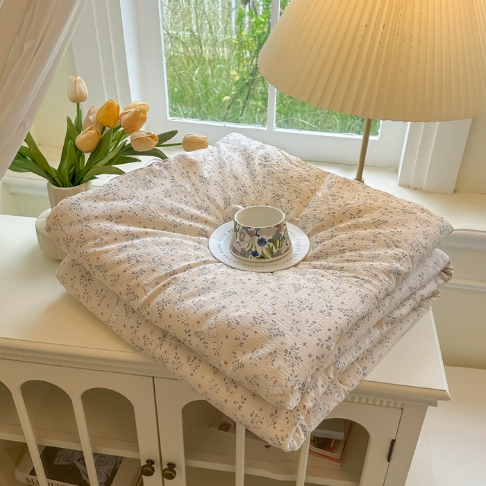 玉海棠家纺 2025新款云感双层纱暗合夏被夏凉被空调被四件套 花园兔