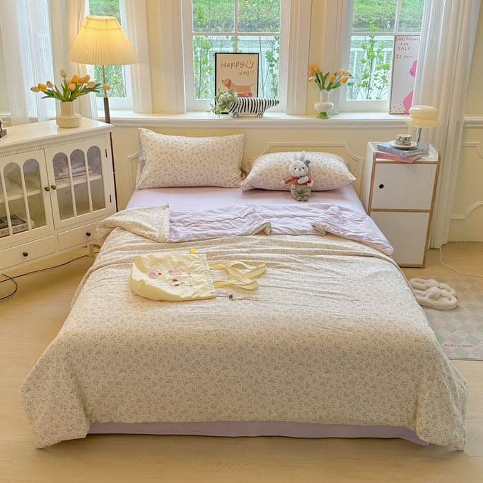 91家纺网 家纺一手货源 找家纺 玉海棠家纺 2025新款云感双层纱暗合夏被夏凉被空调被四件套 花园兔