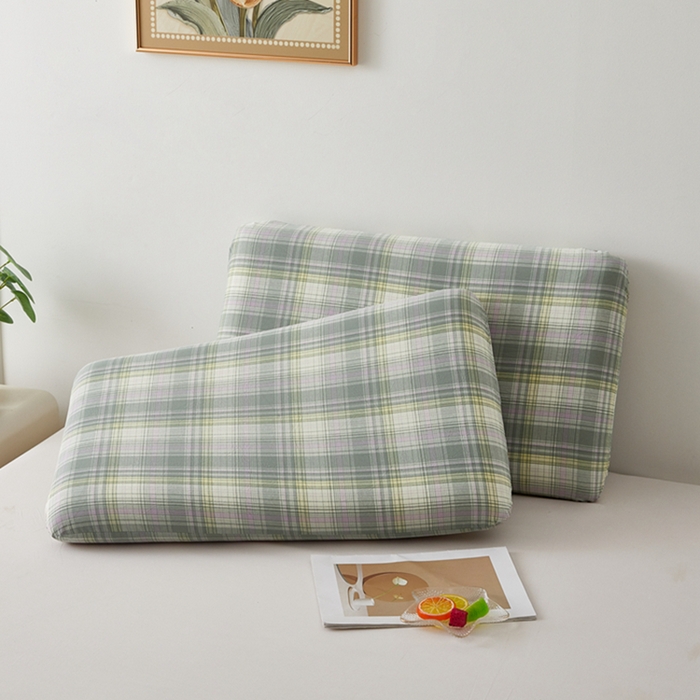 91家纺网 家纺一手货源 找家纺 翎盈家纺 2025款纯棉全棉水洗棉深睡枕专用枕套面包记忆枕枕头套枕套单品 米兰绿格