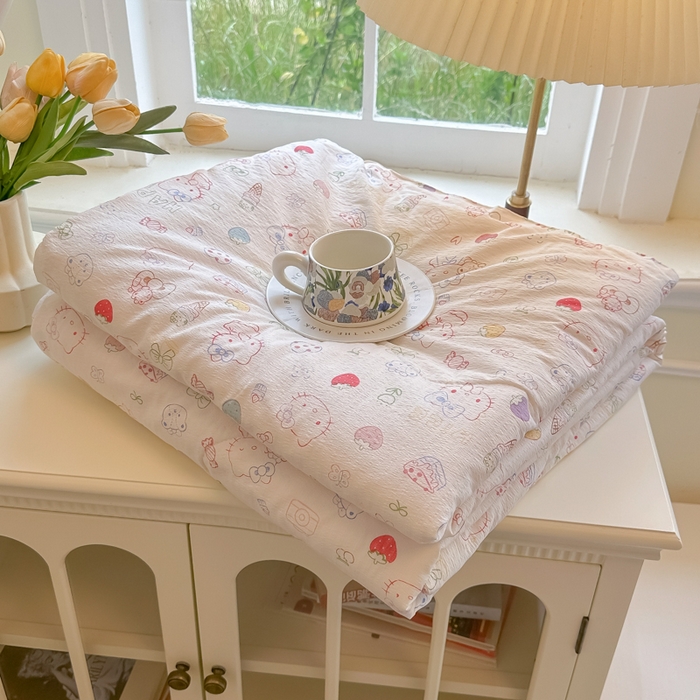 玉海棠家纺 2025新款云感双层纱暗合夏被夏凉被空调被四件套 凯蒂猫