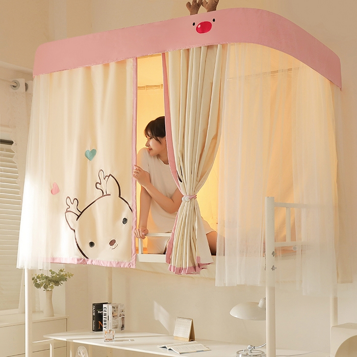 91家纺网 家纺一手货源 找家纺 （总）都市缘蚊帐 2025新款学生宿舍导轨遮光床帘上下铺贴布卡通蚊帐0.8m 0.9m床