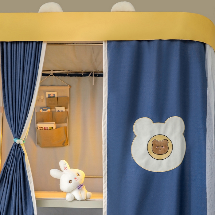 91家纺网 家纺一手货源 找家纺 都市缘蚊帐 2025新款学生宿舍导轨遮光床帘上下铺贴布卡通蚊帐0.8m 0.9m床 baby熊-藏青