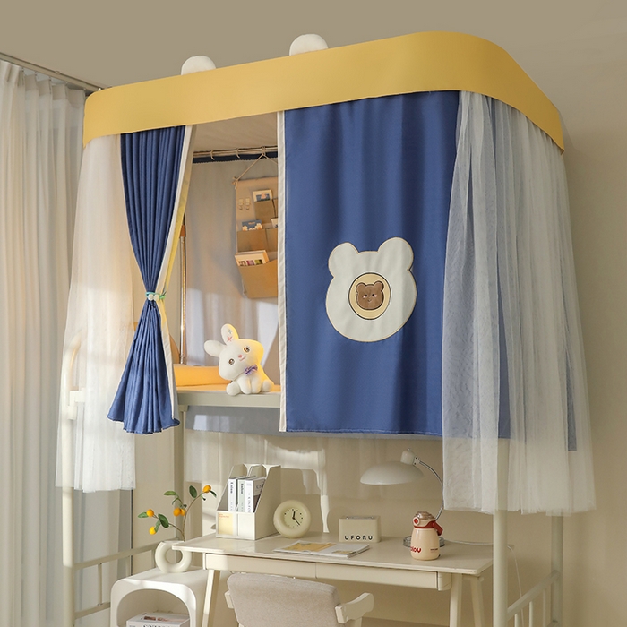 91家纺网 家纺一手货源 找家纺 都市缘蚊帐 2025新款学生宿舍导轨遮光床帘上下铺贴布卡通蚊帐0.8m 0.9m床 baby熊-藏青