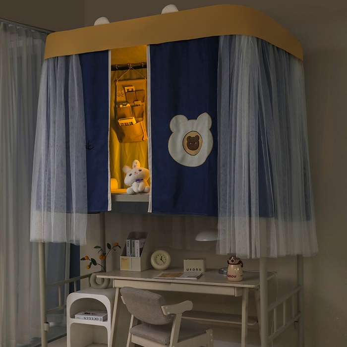 91家纺网 家纺一手货源 找家纺 都市缘蚊帐 2025新款学生宿舍导轨遮光床帘上下铺贴布卡通蚊帐0.8m 0.9m床 baby熊-藏青