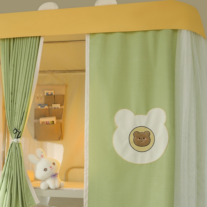 91家纺网 家纺一手货源 找家纺 都市缘蚊帐 2025新款学生宿舍导轨遮光床帘上下铺贴布卡通蚊帐0.8m 0.9m床 baby熊-豆绿