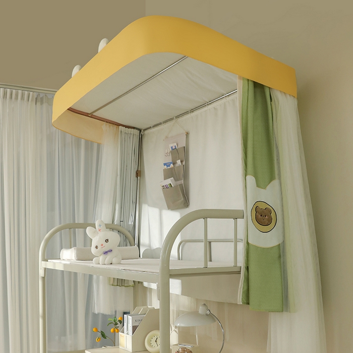 91家纺网 家纺一手货源 找家纺 都市缘蚊帐 2025新款学生宿舍导轨遮光床帘上下铺贴布卡通蚊帐0.8m 0.9m床 baby熊-豆绿