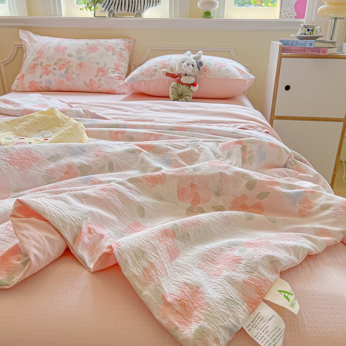 91家纺网 家纺一手货源 找家纺 玉海棠家纺 2025新款云感双层纱暗合夏被夏凉被空调被四件套 十里桃花