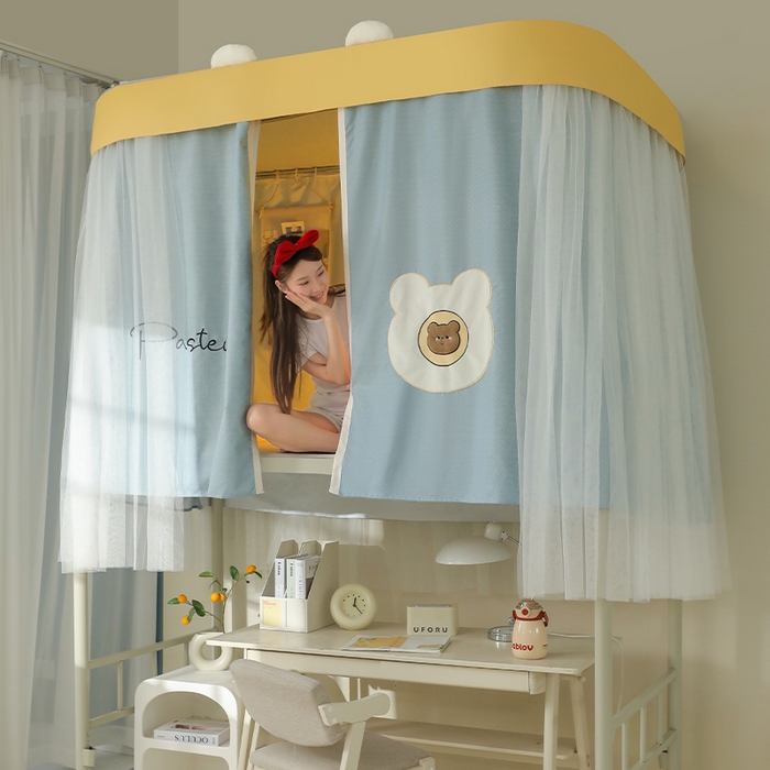 91家纺网 家纺一手货源 找家纺 都市缘蚊帐 2025新款学生宿舍导轨遮光床帘上下铺贴布卡通蚊帐0.8m 0.9m床 baby熊-墨绿