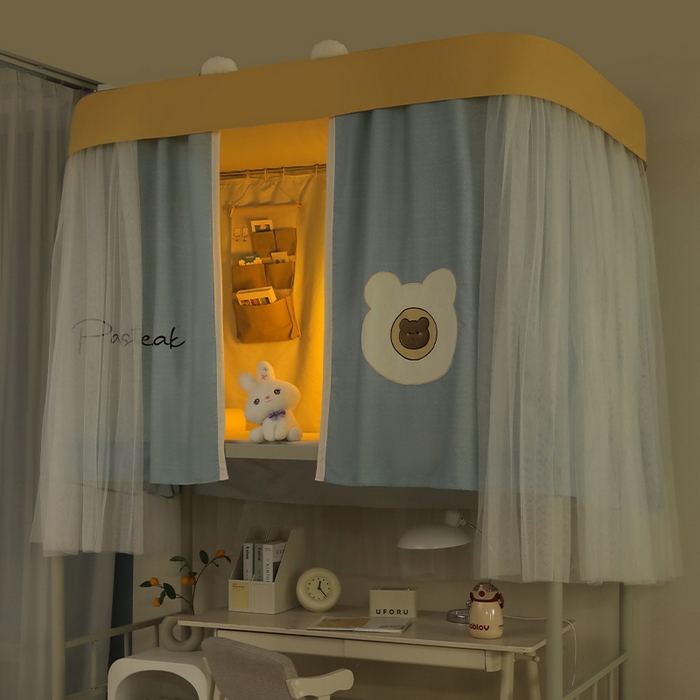 91家纺网 家纺一手货源 找家纺 都市缘蚊帐 2025新款学生宿舍导轨遮光床帘上下铺贴布卡通蚊帐0.8m 0.9m床 baby熊-墨绿