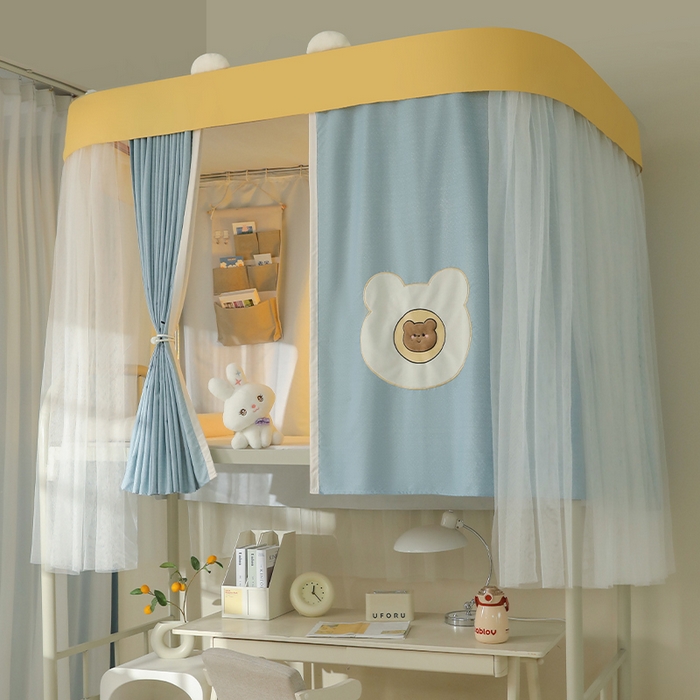 91家纺网 家纺一手货源 找家纺 都市缘蚊帐 2025新款学生宿舍导轨遮光床帘上下铺贴布卡通蚊帐0.8m 0.9m床 baby熊-墨绿