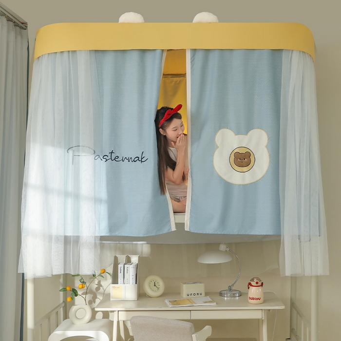 91家纺网 家纺一手货源 找家纺 都市缘蚊帐 2025新款学生宿舍导轨遮光床帘上下铺贴布卡通蚊帐0.8m 0.9m床 baby熊-墨绿