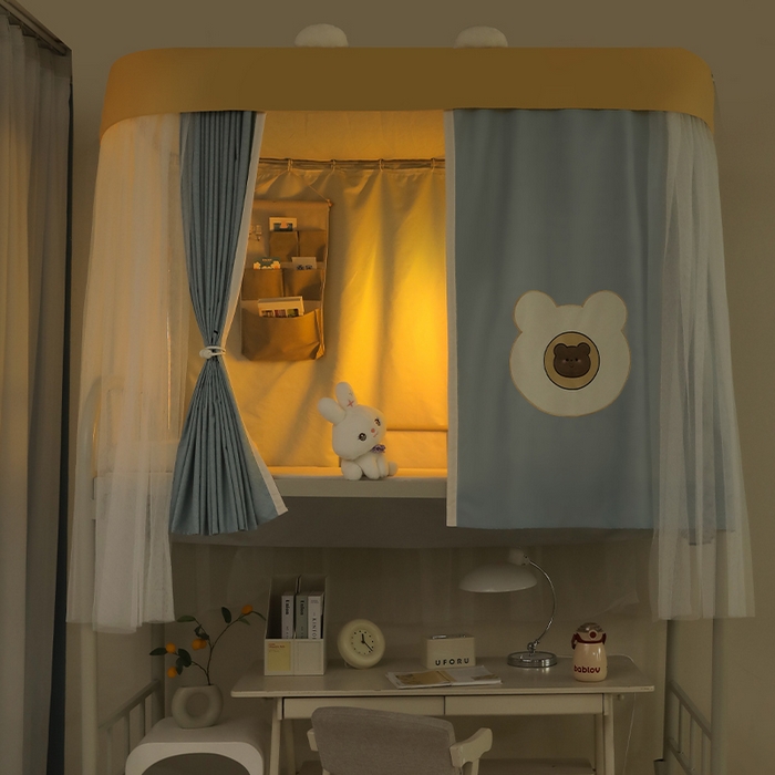 91家纺网 家纺一手货源 找家纺 都市缘蚊帐 2025新款学生宿舍导轨遮光床帘上下铺贴布卡通蚊帐0.8m 0.9m床 baby熊-墨绿