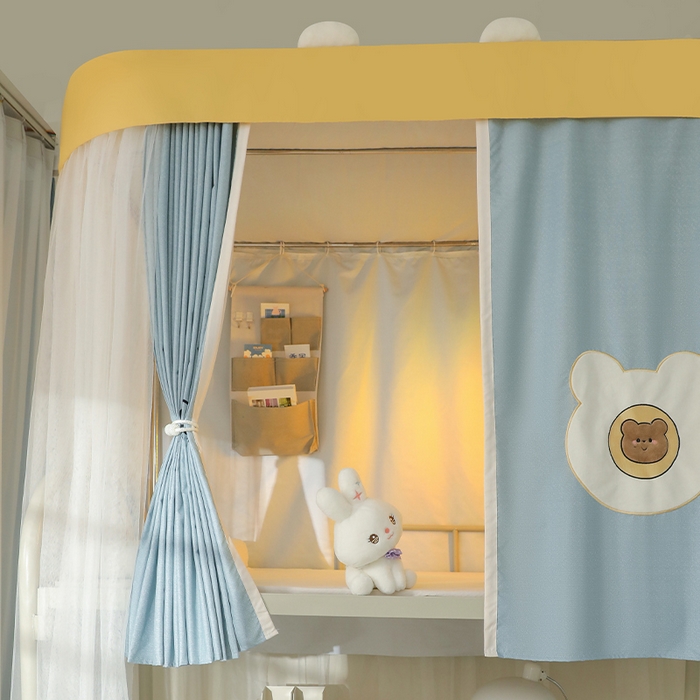 91家纺网 家纺一手货源 找家纺 都市缘蚊帐 2025新款学生宿舍导轨遮光床帘上下铺贴布卡通蚊帐0.8m 0.9m床 baby熊-墨绿