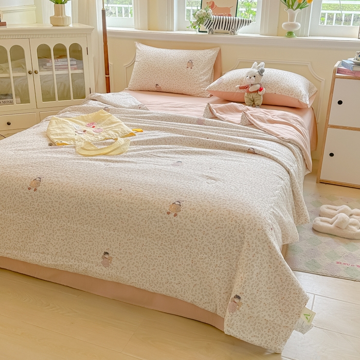 91家纺网 家纺一手货源 找家纺 玉海棠家纺 2025新款云感双层纱暗合夏被夏凉被空调被四件套 寻梦