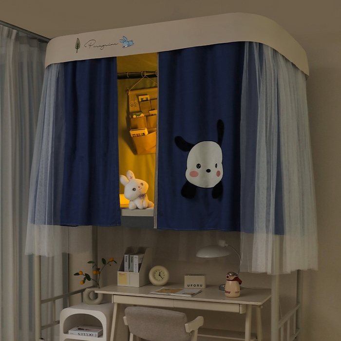 91家纺网 家纺一手货源 找家纺 都市缘蚊帐 2025新款学生宿舍导轨遮光床帘上下铺贴布卡通蚊帐0.8m 0.9m床 呆萌狗-藏青