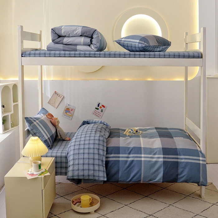 水妙家纺 2025年新款A类全棉纯棉学生宿舍上下铺床笠六件套五件套 安德鲁-蓝