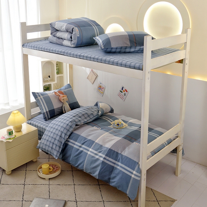 91家纺网 家纺一手货源 找家纺 水妙家纺 2025年新款A类全棉纯棉学生宿舍上下铺床笠六件套五件套 安德鲁-蓝