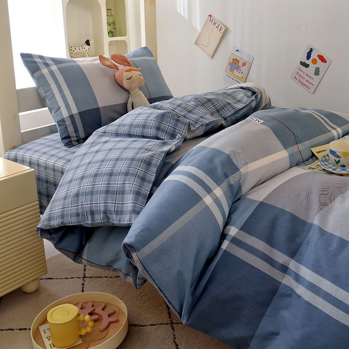 91家纺网 家纺一手货源 找家纺 水妙家纺 2025年新款A类全棉纯棉学生宿舍上下铺床笠六件套五件套 安德鲁-蓝