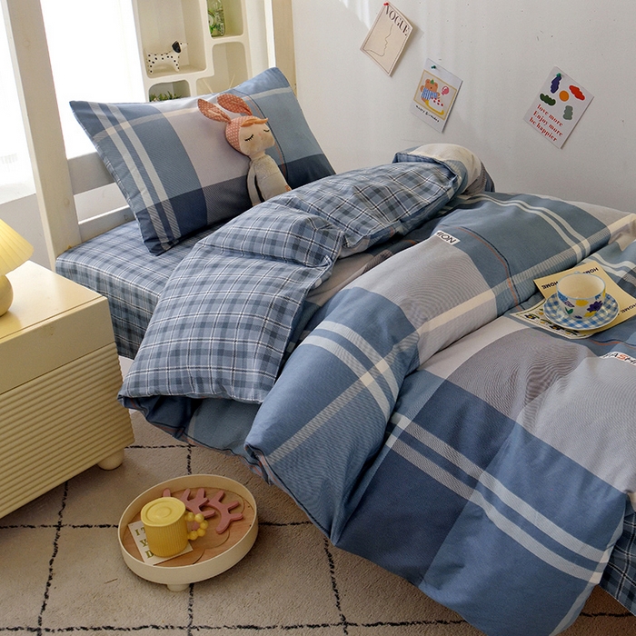 91家纺网 家纺一手货源 找家纺 水妙家纺 2025年新款A类全棉纯棉学生宿舍上下铺床笠六件套五件套 安德鲁-蓝