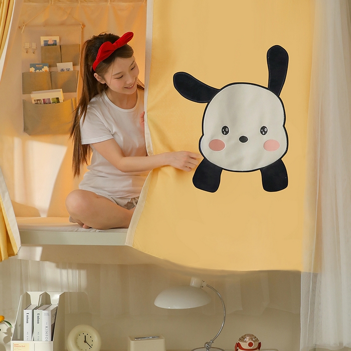 91家纺网 家纺一手货源 找家纺 都市缘蚊帐 2025新款学生宿舍导轨遮光床帘上下铺贴布卡通蚊帐0.8m 0.9m床 呆萌狗-黄