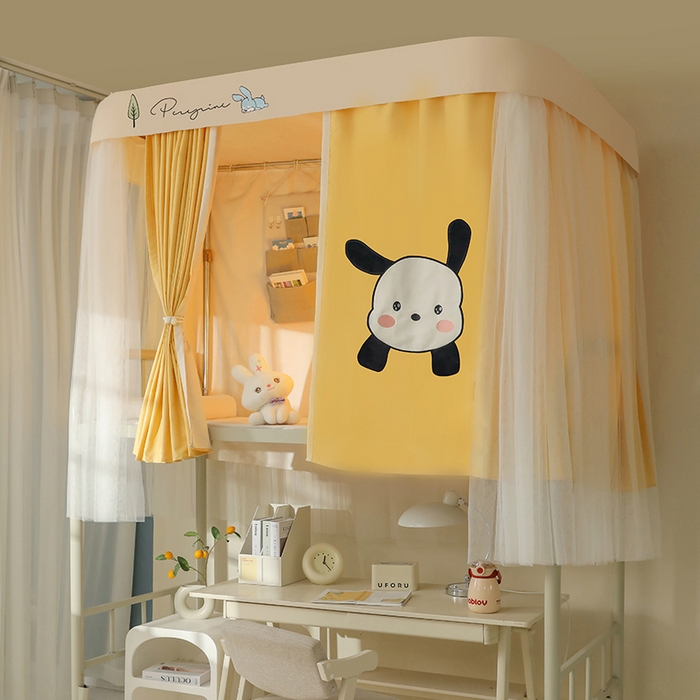 91家纺网 家纺一手货源 找家纺 都市缘蚊帐 2025新款学生宿舍导轨遮光床帘上下铺贴布卡通蚊帐0.8m 0.9m床 呆萌狗-黄