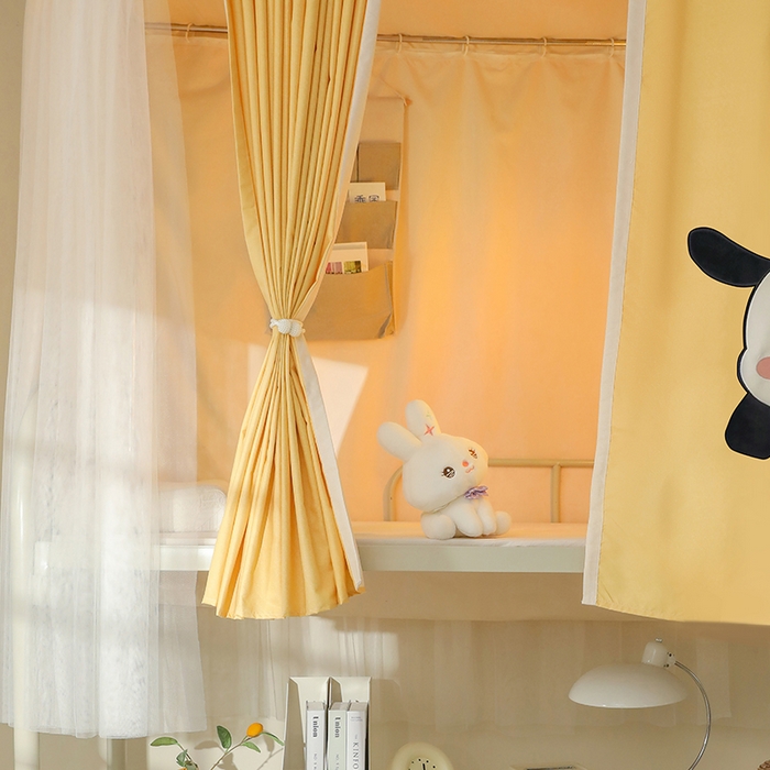 91家纺网 家纺一手货源 找家纺 都市缘蚊帐 2025新款学生宿舍导轨遮光床帘上下铺贴布卡通蚊帐0.8m 0.9m床 呆萌狗-黄