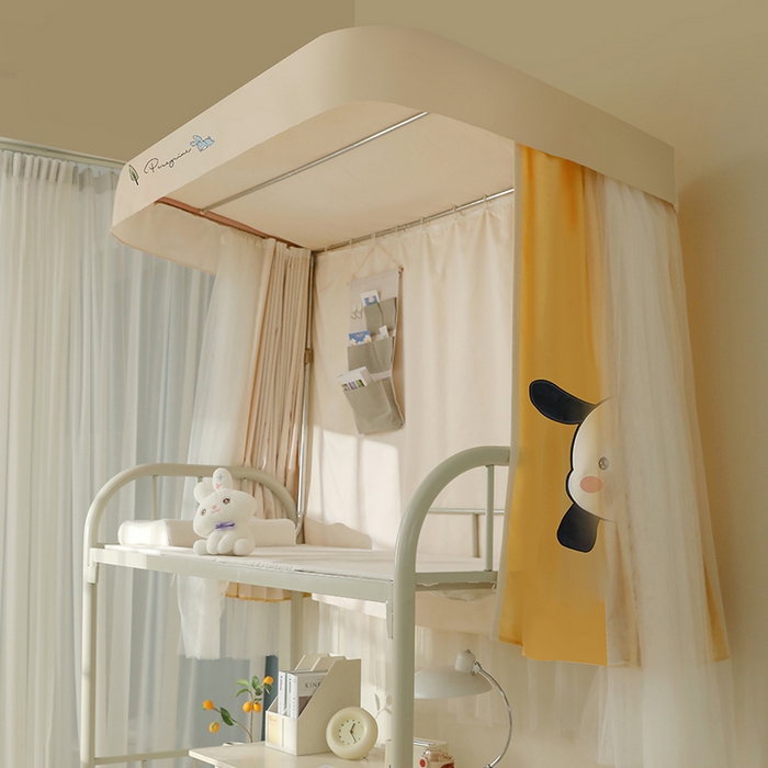 91家纺网 家纺一手货源 找家纺 都市缘蚊帐 2025新款学生宿舍导轨遮光床帘上下铺贴布卡通蚊帐0.8m 0.9m床 呆萌狗-黄