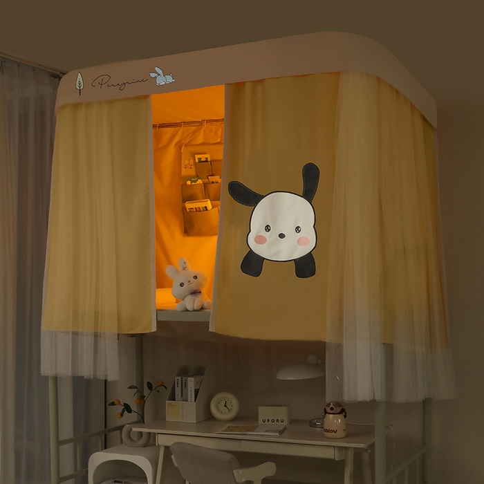 91家纺网 家纺一手货源 找家纺 都市缘蚊帐 2025新款学生宿舍导轨遮光床帘上下铺贴布卡通蚊帐0.8m 0.9m床 呆萌狗-黄