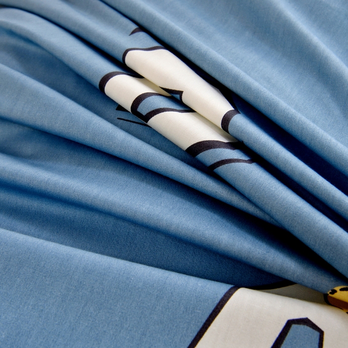 91家纺网 家纺一手货源 找家纺 水妙家纺 2025年新款A类全棉纯棉学生宿舍上下铺床笠六件套五件套 布格熊-蓝