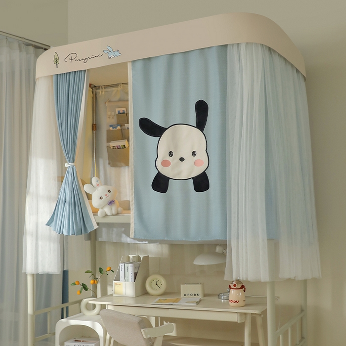 91家纺网 家纺一手货源 找家纺 都市缘蚊帐 2025新款学生宿舍导轨遮光床帘上下铺贴布卡通蚊帐0.8m 0.9m床 呆萌狗-墨绿