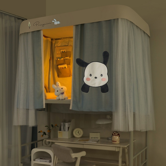 91家纺网 家纺一手货源 找家纺 都市缘蚊帐 2025新款学生宿舍导轨遮光床帘上下铺贴布卡通蚊帐0.8m 0.9m床 呆萌狗-墨绿