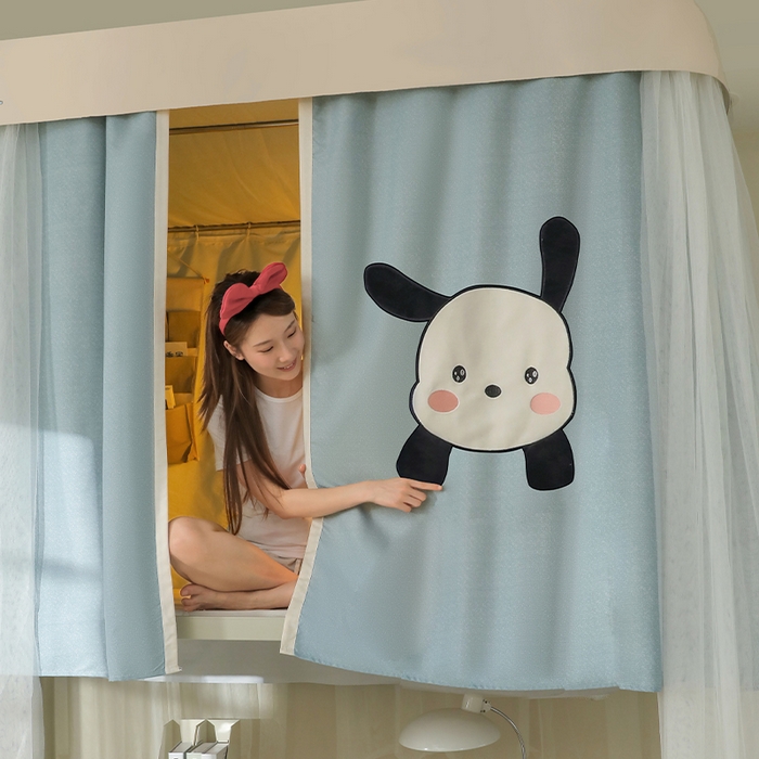 91家纺网 家纺一手货源 找家纺 都市缘蚊帐 2025新款学生宿舍导轨遮光床帘上下铺贴布卡通蚊帐0.8m 0.9m床 呆萌狗-墨绿