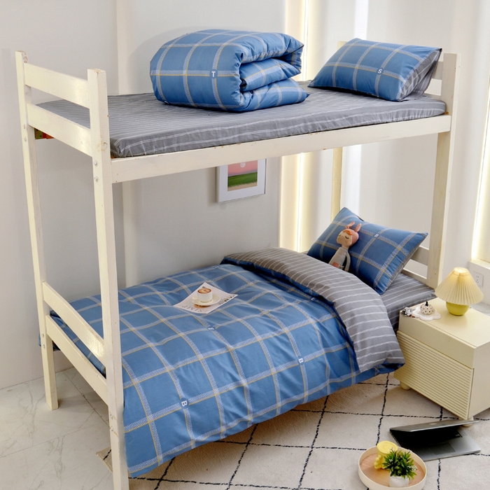 91家纺网 家纺一手货源 找家纺 水妙家纺 2025年新款A类全棉纯棉学生宿舍上下铺床笠六件套五件套 都市舞曲-蓝