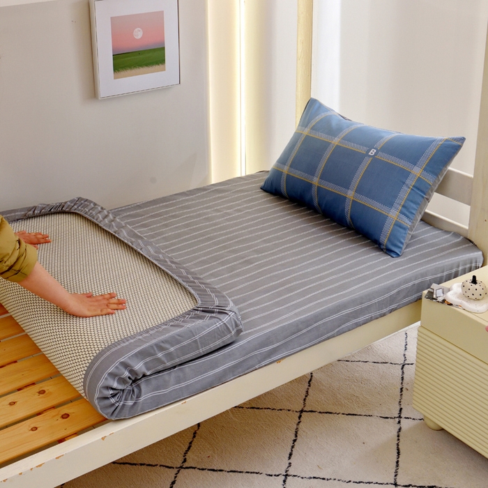 91家纺网 家纺一手货源 找家纺 水妙家纺 2025年新款A类全棉纯棉学生宿舍上下铺床笠六件套五件套 都市舞曲-蓝