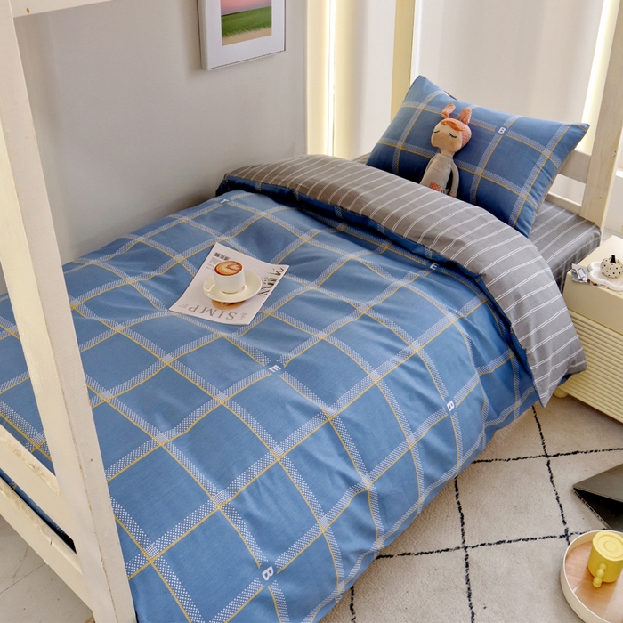 91家纺网 家纺一手货源 找家纺 水妙家纺 2025年新款A类全棉纯棉学生宿舍上下铺床笠六件套五件套 都市舞曲-蓝