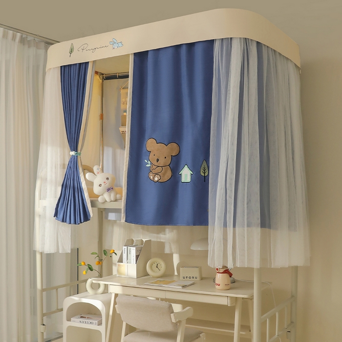 91家纺网 家纺一手货源 找家纺 都市缘蚊帐 2025新款学生宿舍导轨遮光床帘上下铺贴布卡通蚊帐0.8m 0.9m床 考拉-藏青