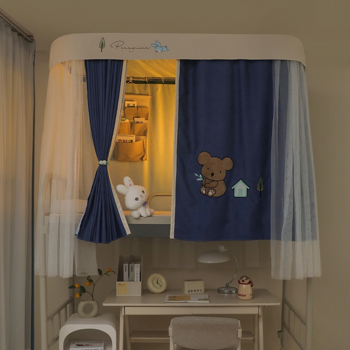 91家纺网 家纺一手货源 找家纺 都市缘蚊帐 2025新款学生宿舍导轨遮光床帘上下铺贴布卡通蚊帐0.8m 0.9m床 考拉-藏青