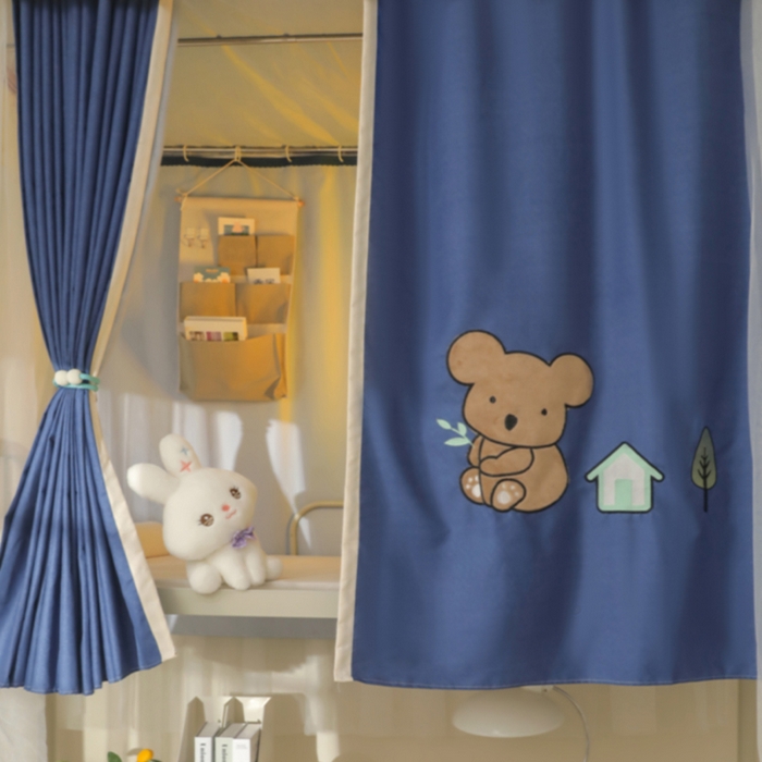 91家纺网 家纺一手货源 找家纺 都市缘蚊帐 2025新款学生宿舍导轨遮光床帘上下铺贴布卡通蚊帐0.8m 0.9m床 考拉-藏青