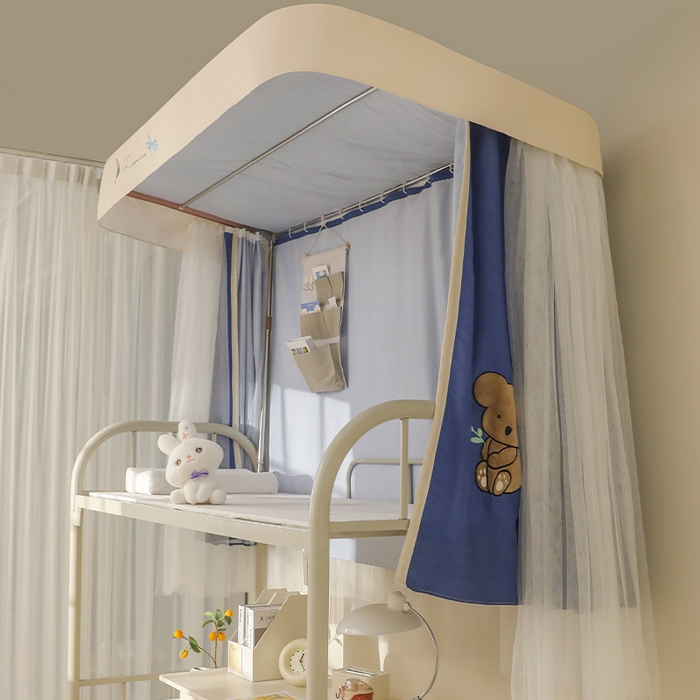 91家纺网 家纺一手货源 找家纺 都市缘蚊帐 2025新款学生宿舍导轨遮光床帘上下铺贴布卡通蚊帐0.8m 0.9m床 考拉-藏青