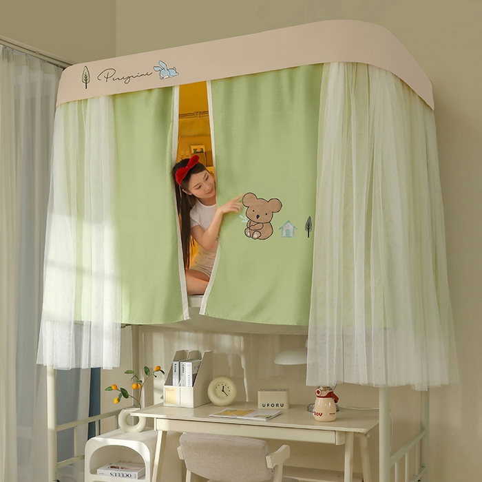 91家纺网 家纺一手货源 找家纺 都市缘蚊帐 2025新款学生宿舍导轨遮光床帘上下铺贴布卡通蚊帐0.8m 0.9m床 考拉-豆绿