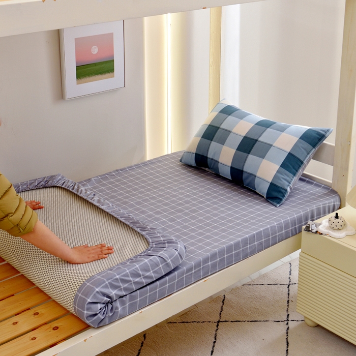 91家纺网 家纺一手货源 找家纺 水妙家纺 2025年新款A类全棉纯棉学生宿舍上下铺床笠六件套五件套 梵华-蓝