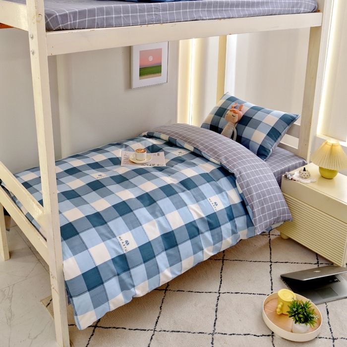 91家纺网 家纺一手货源 找家纺 水妙家纺 2025年新款A类全棉纯棉学生宿舍上下铺床笠六件套五件套 梵华-蓝